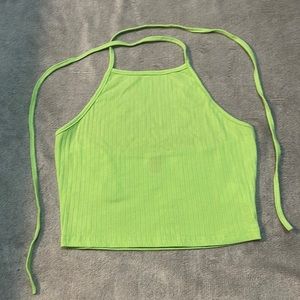 neon green halter, tie up top